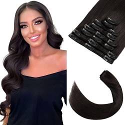 Elailite Voller Kopf Echthaar Extensions Clip Ombre -(8 Teiliges Set 18 Clips Clip Extensions Echthaar günstig) - glatt, 30cm 55g #1B Natürliches Schwarz von Elailite