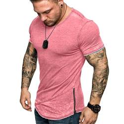 Elainone Herren Kurzarm T-Shirts Rundhals Regular Fit Elastische Sport Tee, Rosa M von Elainone