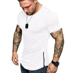 Elainone Herren Kurzarm T-Shirts Rundhals Regular Fit Elastische Sport Tee, Weiß M von Elainone