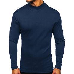 Elainone Herren Langarmshirts Baumwolle Thermo Oberteil Einfarbig Stehkragen Thermounterhemd, Armyblau L von Elainone