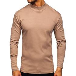 Elainone Herren Langarmshirts Baumwolle Thermo Oberteil Einfarbig Stehkragen Thermounterhemd, Khaki M von Elainone