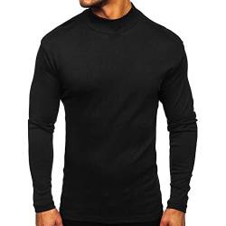 Elainone Herren Langarmshirts Baumwolle Thermo Oberteil Einfarbig Stehkragen Thermounterhemd, Schwarz S von Elainone