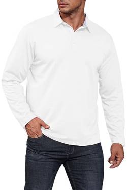 Elainone Poloshirt Herren Langarm Loose Fit Polohemd Einfarbig Elastisch Casual Basic T-Shirt for Golf Sport, Weiß L von Elainone