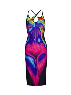 Frauen Casual Tie Dye Print Ärmellos Bodycon Tank Kleider Y2k Side Split Knielang Lang Strand Party Kleid 2022, Purple01, Mittel von Elainone