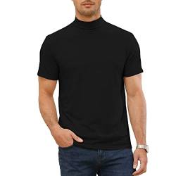 Herren Kurzarm T-Shirts Rollkragen Thermo Unterwäsche Sport Einfarbig Elastische Oberteile Casual Basic Tops, Armee Schwarz M von Elainone