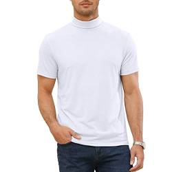 Herren Kurzarm T-Shirts Rollkragen Thermo Unterwäsche Sport Einfarbig Elastische Oberteile Casual Basic Tops, Armee Weiß S von Elainone