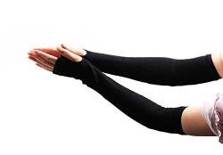 Fingerlose elastische Stretch-Arm-Handschuhe aus Baumwolle für Damen und Mädchen, Schwarz von Elandy