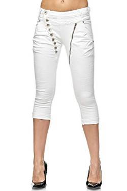 Elara Damen 3/4 Jeans Slim High Waist Capri Hose Chunkyrayan C9362D-F1 White-48 (4XL) von Elara