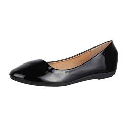 Elara Damen Ballerinas Bequem Lederoptik Lack Flach Chunkyrayan DY-11 Black-39 von Elara