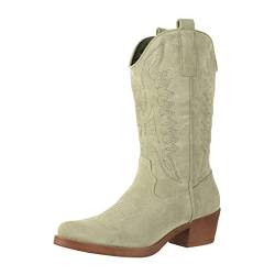 Elara Damen Cowboy Stiefel Biker Boots Chunkyrayan 301-A32SZ Olive Suede-39 von Elara