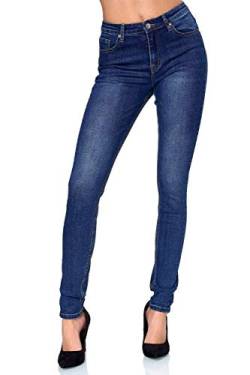 Elara Damen High Waist Hose Skinny Jeans Chunkyrayan EL09D1 Blau-36 (S) von Elara