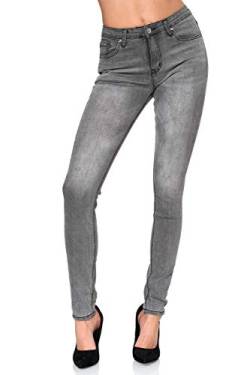 Elara Damen High Waist Hose Skinny Jeans Chunkyrayan EL09D3 Grau-36 (S) von Elara