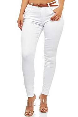 Elara Damen High Waist Hose Stretch Chunkyrayan EL19-1 White 42 (XL) von Elara