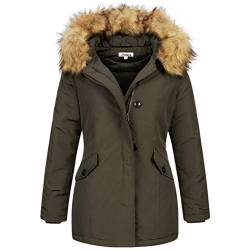 Elara Damen Jacke Winterparka Mantel Kunstfell Chunkyrayan 20401 Armeegruen 44 (2XL) von Elara