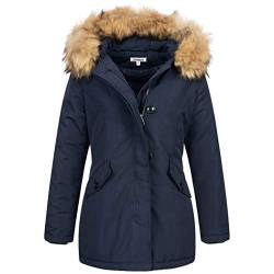 Elara Damen Jacke Winterparka Mantel Kunstfell Chunkyrayan 20401 Dunkelblau 34 (XS) von Elara