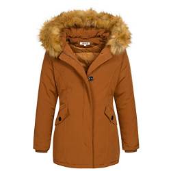 Elara Damen Jacke Winterparka Mantel Kunstfell Chunkyrayan EF-19037 Camel 32 (2XS) von Elara