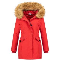 Elara Damen Jacke Winterparka Mantel Kunstfell Chunkyrayan EF-19037 Red 38 (M) von Elara