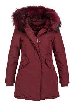 Elara Damen Jacke Winterparka Mantel Kunstfell Chunkyrayan KOKO-5089 WineRot 36 (S) von Elara