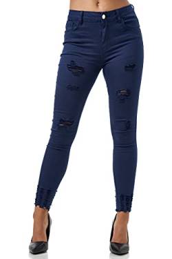 Elara Damen Jeans High Waist Destroyed Chunkyrayan MEL0275-1 Navy-38 (M) von Elara