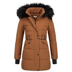 Elara Damen Parka Kunstfell Winter Hellbraun Chunkyrayan EL-JA02 Camel-34 (XS) von Elara