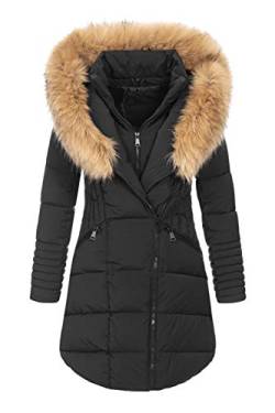 Elara Damen Parka Winterjacke Kunstfell Chunkyrayan SP19801 Black-36 (S) von Elara