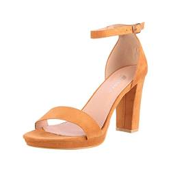 Elara Damen Pumps High Heels Chunkyrayan WW100 Camel-42 von Elara