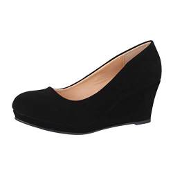 Elara Damen Pumps Keilabsatz Schuhe mit Plateau Chunkyrayan B8011Y-PM-Schwarz-40 von Elara