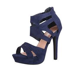 Elara Damen Pumps Offen Stilettos High Heels Chunkyrayan LL85 Navy-40 von Elara