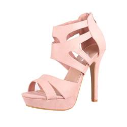 Elara Damen Pumps Offen Stilettos High Heels Chunkyrayan LL85-Pink-36 von Elara