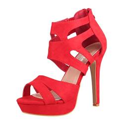 Elara Damen Pumps Offen Stilettos High Heels Chunkyrayan LL85-Rot-37 von Elara