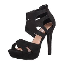 Elara Damen Pumps Offen Stilettos High Heels Chunkyrayan LL85-Schwarz-35 von Elara