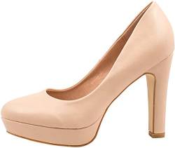 Elara Damen Pumps Plateau Chunkyrayan E22321-Beige-40 von Elara