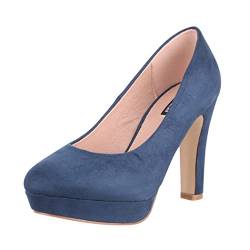 Elara Damen Pumps Plateau Chunkyrayan E22360-Navy-40 von Elara