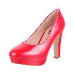 Elara Damen Pumps Plateau High Heels Chunkyrayan 7263-GL Red-36 von Elara