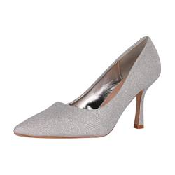 Elara Damen Pumps Stiletto mit Strass Spitz Chunkyrayan G71-Silver-37 von Elara