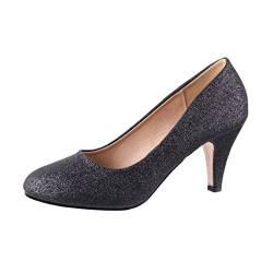 Elara Damen Pumps Strass High Heels Chunkyrayan 8981 P Black-36 von Elara