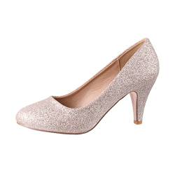 Elara Damen Pumps Strass High Heels Chunkyrayan 8981 P Gold-37 von Elara