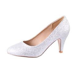 Elara Damen Pumps Strass High Heels Chunkyrayan 8981 P Silver-36 von Elara