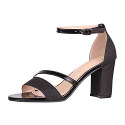 Elara Damen Sandaletten Strass Chunkyrayan C-23 Black-36 von Elara