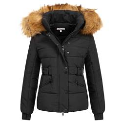 Elara Damen Steppjacke Parka Kurz Mantel Schwarz Chunkyrayan EL-JA03 Black/Natur-36 (S) von Elara