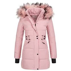 Elara Damen Steppjacke Winterjacke Kunstfellkragen Chunkyrayan EL-JA02 Rosa-36 (S) von Elara