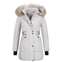 Elara Damen Steppjacke Winterjacke Kunstfellkragen Grau Chunkyrayan EL-JA02 Grey-36 (S) von Elara