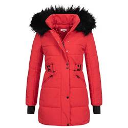 Elara Damen Steppjacke Winterjacke Kunstfellkragen Rot Chunkyrayan EL-JA02 Red-38 (M) von Elara