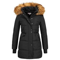 Elara Damen Steppjacke Winterjacke Kunstfellkragen Schwarz Chunkyrayan EL-JA02 Black/Natur-36 (S) von Elara