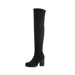 Elara Damen Stiefel Overknee High Heels Absatz Chunkyrayan E4835 Black-39 von Elara