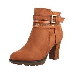 Elara Damen Stiefelette Ankle Boots Chunkyrayan 2018 C292-1-Camel-39 von Elara