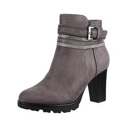 Elara Damen Stiefelette Ankle Boots Chunkyrayan 2018 C292-1-Grey-42 von Elara