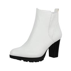Elara Damen Stiefeletten Ankle Boots Chunkyrayan BZ66019-KB White-36 von Elara