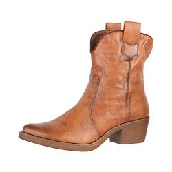 Elara Damen Stiefeletten Cowboy Boots Chunkyrayan 301-A31P Camel-36 von Elara
