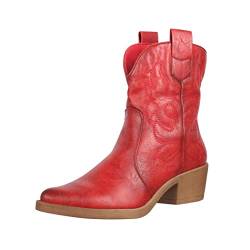 Elara Damen Stiefeletten Cowboy Boots Chunkyrayan 301-A31P Red PU-40 von Elara